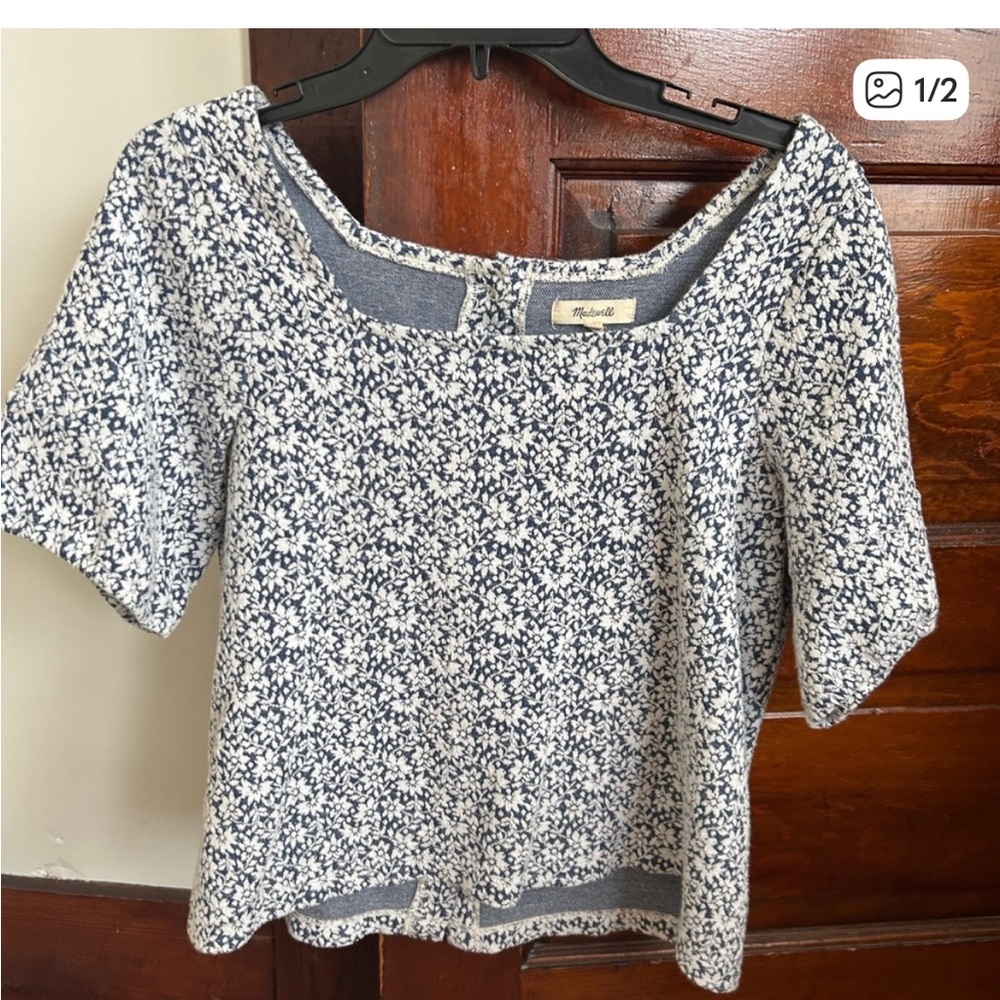 Madewell Blue and White Floral Top